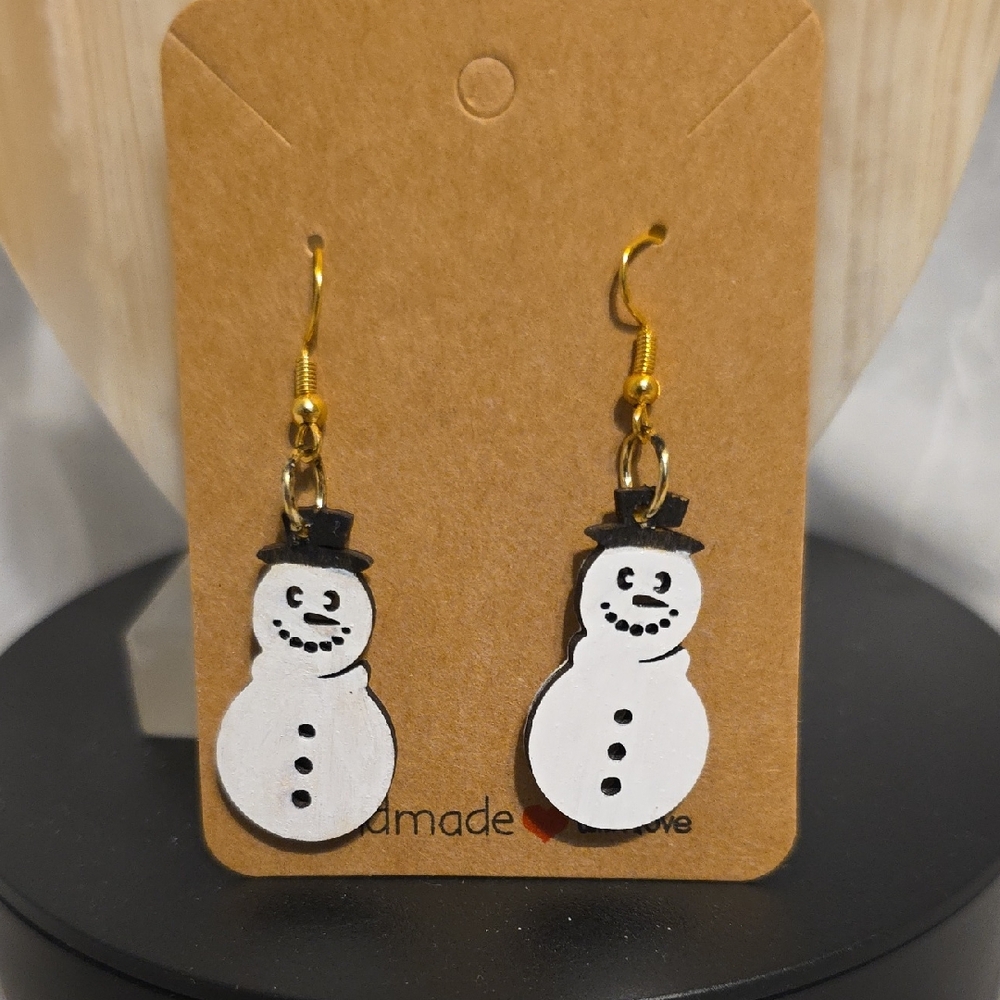 Handmade Snowman Earrings - White and Black